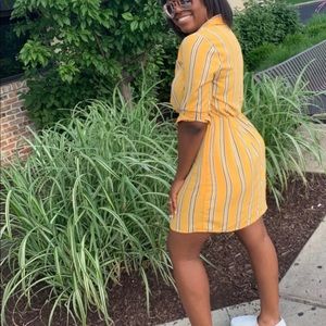 Striped, yellow dress with pockets